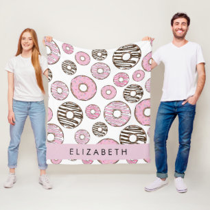 Roze Donuts, Witte Donuts, Sprinkles, Jouw naam Fleece Deken