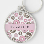 Roze Donuts, Witte Donuts, Sprinkles, Jouw naam Sleutelhanger (Voorkant)