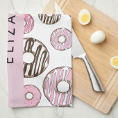 Roze Donuts, Witte Donuts, Sprinkles, Jouw naam Theedoek (Quarter Fold)