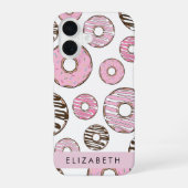 Roze Donuts, Witte Donuts, Strooisel, Je Naam iPhone 16 Hoesje (Achterkant)