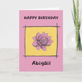  roze doodle bloem op geel, gepersonaliseerd kaart