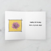  roze doodle bloem op geel, gepersonaliseerd kaart (Binnen)