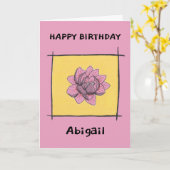  roze doodle bloem op geel, gepersonaliseerd kaart (Gele Bloem)