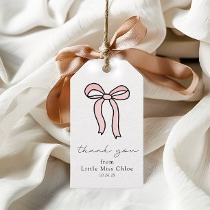 Roze Doodle Bow Baby Meisje 1e Verjaardag Favoriet Cadeaulabel