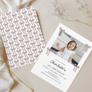 Roze Doodle Bow Baby Meisje 1e Verjaardag Kaart