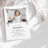 Roze Doodle Bow Baby Meisje 1e Verjaardag Kaart