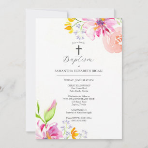 Roze Doop Uitnodigingen Godouders Naam Bloemen