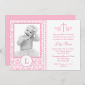 Roze doopsel foto uitnodigingen (Voorkant / Achterkant)