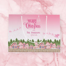 Roze Dorp Vrolijk Kerstmis Sneeuw Feestelijke Gift