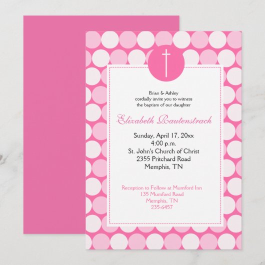 Roze Dot Modern Photo Baptisme Invitation Kaart (Voorkant / Achterkant)