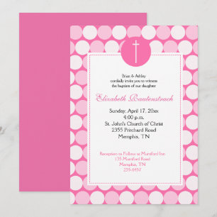 Roze Dot Modern Photo Baptisme Invitation Kaart
