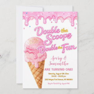 Roze Double the Scoops Verjaardags Glitter Sparkle Kaart