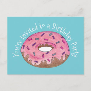 Roze Doughnut Donut Verjaardagsfeest Uitnodiging Briefkaart