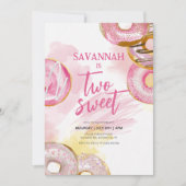 Roze Doughnut Two Sweet Donut 2de verjaardag Kaart (Voorkant)