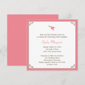 Roze dove baptism/Christening uitnodiging (Voorkant / Achterkant)
