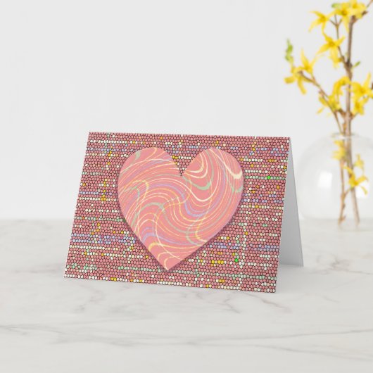 Roze Draaiend Hart Kunst Valentijnsdag Kaart (Gele Bloem)