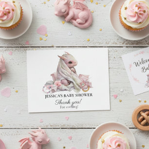 Roze Draak Baby Shower Bedankt Briefkaart