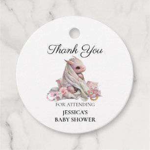 Roze Draak Baby Shower Dank je Bedankjes Labels