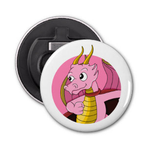 Roze draak-cartoon button flesopener