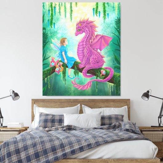 Roze draak en fee canvas afdruk (Insitu (Slaapkamer))