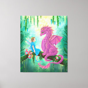 Roze draak en fee canvas afdruk