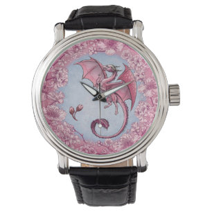 Roze draak van de Natuur van de lente Fantasy Art Horloge