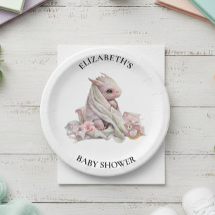 Roze Draak Watercolor Baby Shower Papieren Bordje