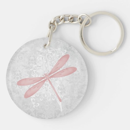 Roze Dragonfly Aangepaste Sleutelhanger (Achterkant)