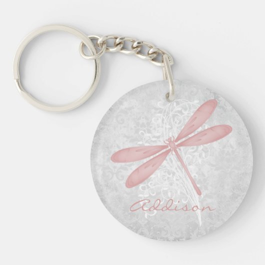 Roze Dragonfly Aangepaste Sleutelhanger (Voorkant)