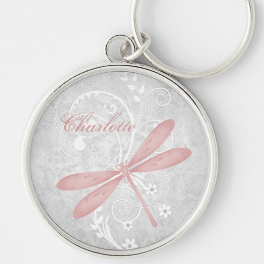 Roze Dragonfly Aangepaste Sleutelhanger (Voorkant)