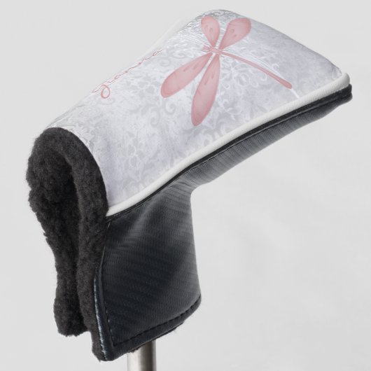 Roze Dragonfly Persoonlijk Golfhoofd Hoesje Golfheadcover (3/4 voorkant)