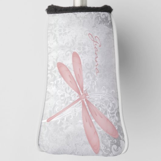 Roze Dragonfly Persoonlijk Golfhoofd Hoesje Golfheadcover (Draai 90)