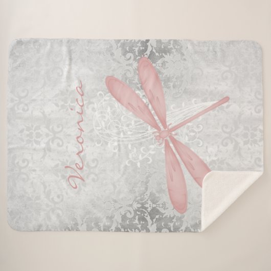 Roze Dragonfly Persoonlijke Sherpa Blanket Sherpa Deken (Voorkant (horizontaal))