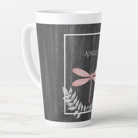 Roze Dragonfly Rustic Personal Latte Mok (Linkerhoek)