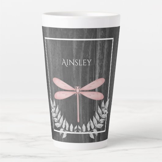 Roze Dragonfly Rustic Personal Latte Mok (Voorkant)