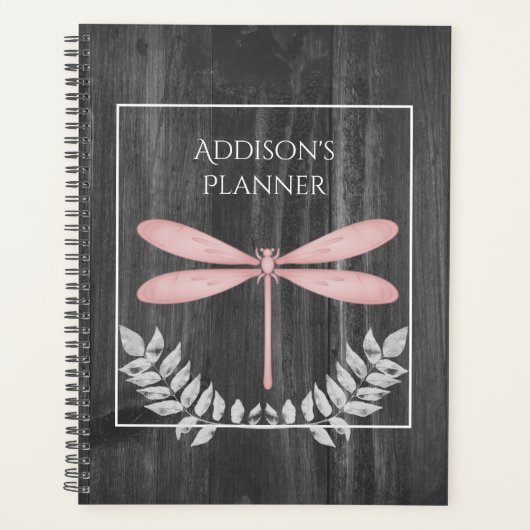 Roze Dragonfly Rustic Planner (Voorkant)