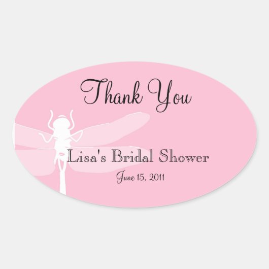 Roze dragonfly Shower Dank u wel ticker Ovale Sticker (Voorkant)