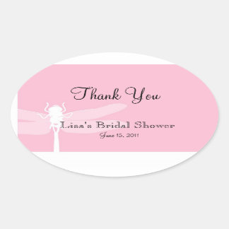 Roze dragonfly Shower Dank u wel ticker Ovale Sticker