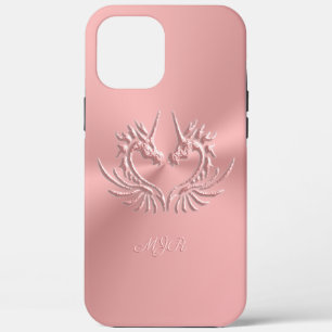 Roze drakenhart met Girly Monogram Initialen iPhone 12 Pro Max Hoesje