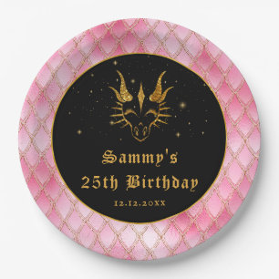 Roze drakenschalen Gold Faux Glitter Birthday Papieren Bordje