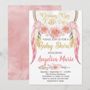 Roze Dreamcatcher Baby Shower Uitnodiging Invite