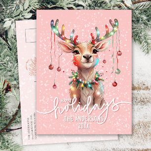 Roze Dreamy rendieren en kerstverlichting Briefkaart