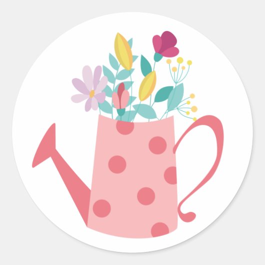 Roze drenkblik voor bloemen ronde sticker (Voorkant)