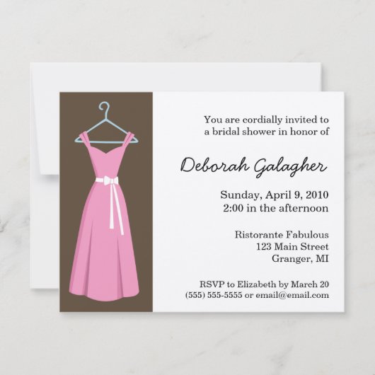 Roze dress Bridal Shower-uitnodigingen Kaart (Voorkant)