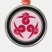roze drie ganzen Japanse Mon Art Metalen Ornament (Voorkant)