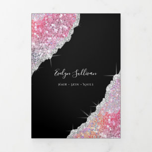 Roze drieledige brochure met iriserende glitter drieluik kaart