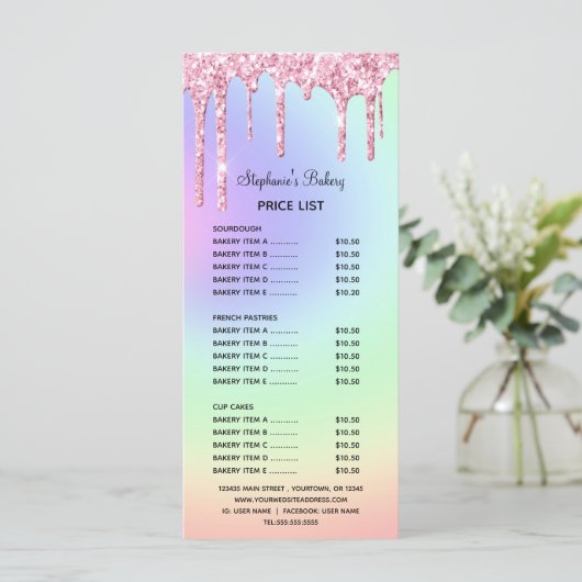 Roze driftige galerijlijst en menu (Staand voorkant)