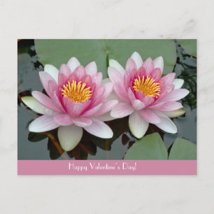 Roze drijvende waterlily LotusValentive's Day Kaar Feestdagenkaart