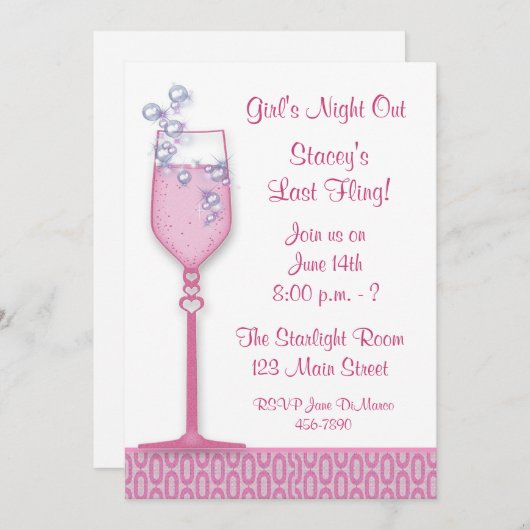 Roze Drink Partij Uitnodiging (Voorkant / Achterkant)