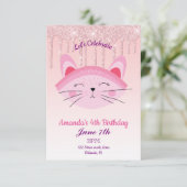 Roze Drip Glitter Kitten Uitnodiging (Staand voorkant)